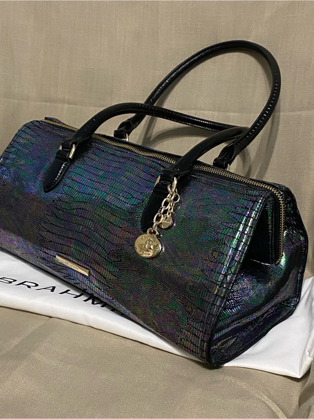 Brahmin Sophia Metallic Leather Large Satchel Embossed Leather